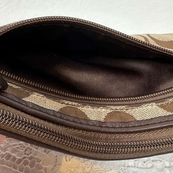 Coach Signature Tan Brown Canvas Leather Wristlet Wallet Small Purse - Picture 4 of 9